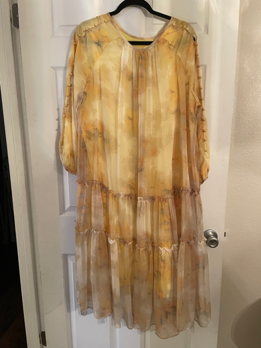 Yellow Floral Tiered Long Sleeve Dress